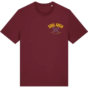 Crossed Board Burgundy T-Shirt Front