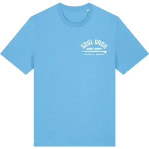 surf shop aqua blue t shirt front